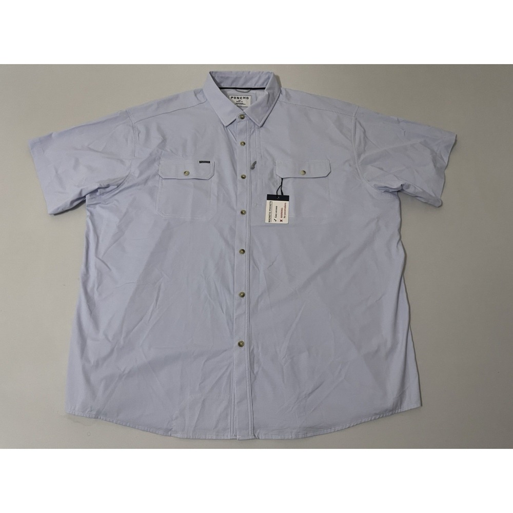 NWT Poncho Original The Anchoa Short Sleeve Shirt Microcheck Blue UPF50 XXL